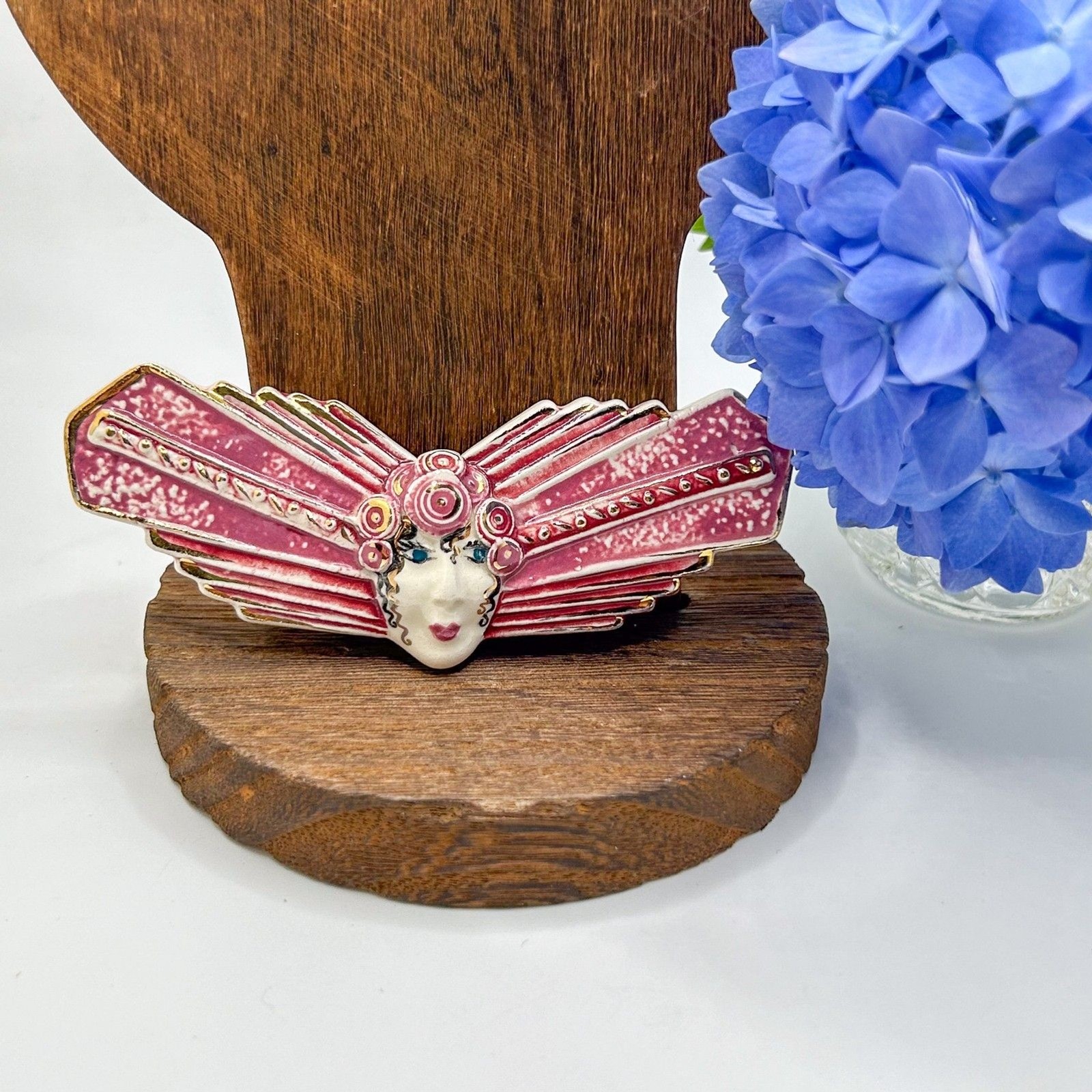Artisan Brooch Art Deco Hand Painted “The Romantics” K. Baxton (Buxton)