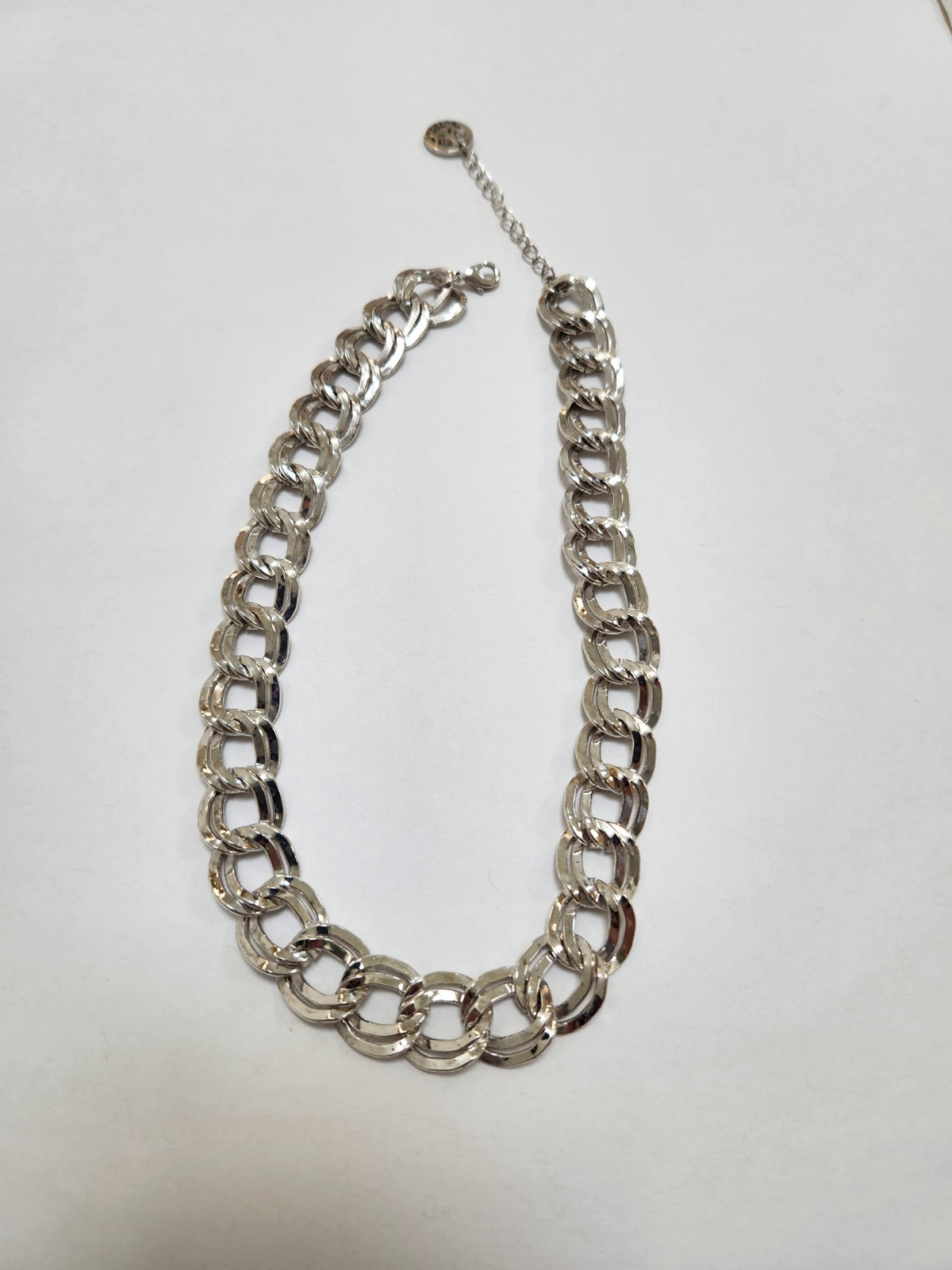 Trifari Silver Tone Chain Link Statement Necklace 18″ Adjustable