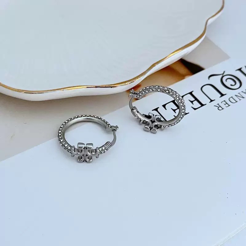 New Tory Limited Edition Small Hoop Earrings in Silver with Jewelry Pouch
