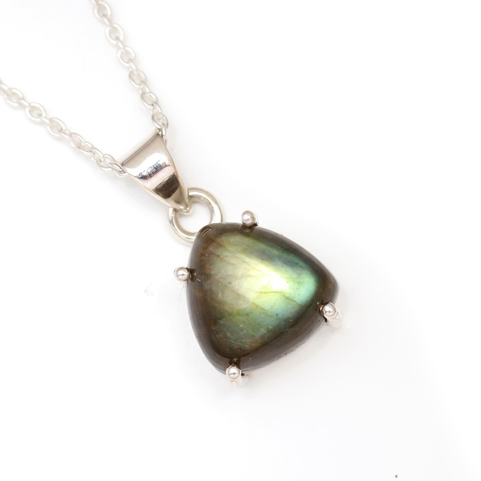 Natural Labradorite Trillion Chain Necklace 925 Sterling Silver Handmade Jewelry
