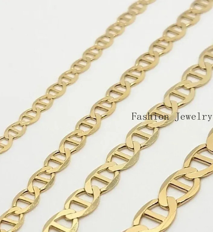 10K Solid Yellow Gold Link Chain Bracelet Necklace 3.2mm~6mm Size 7″~26″