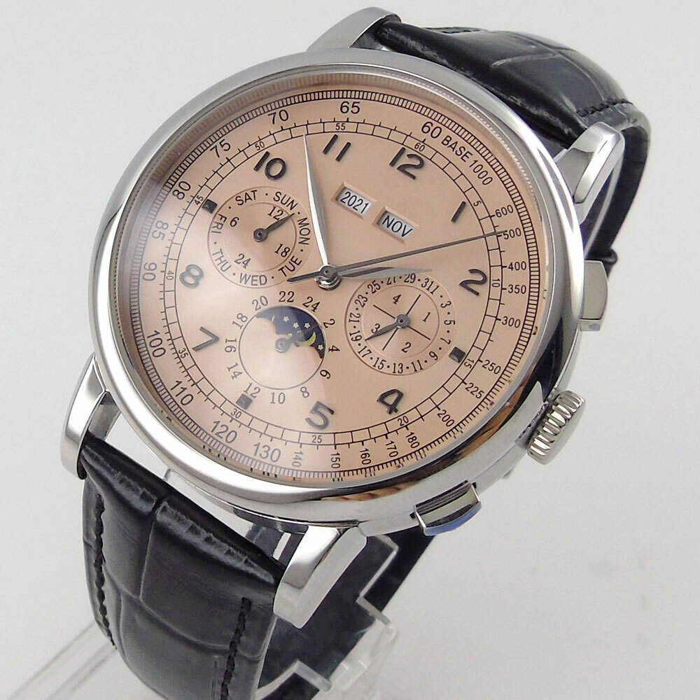 Corgeut Men Watch Rose Gold ST1655 Movement Automatic Month Week Year Moon Phase