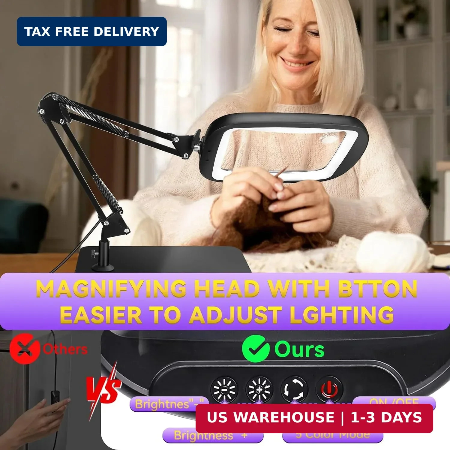 10X 30X Extra Large Magnifying Glass with Light and Stand 7-inch | 5 Color Modes
