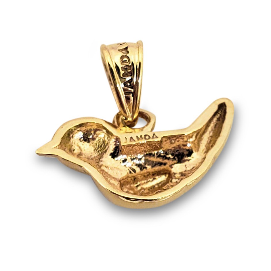 Solid 10K Yellow Gold Robin Bird Pendant Charm, Small