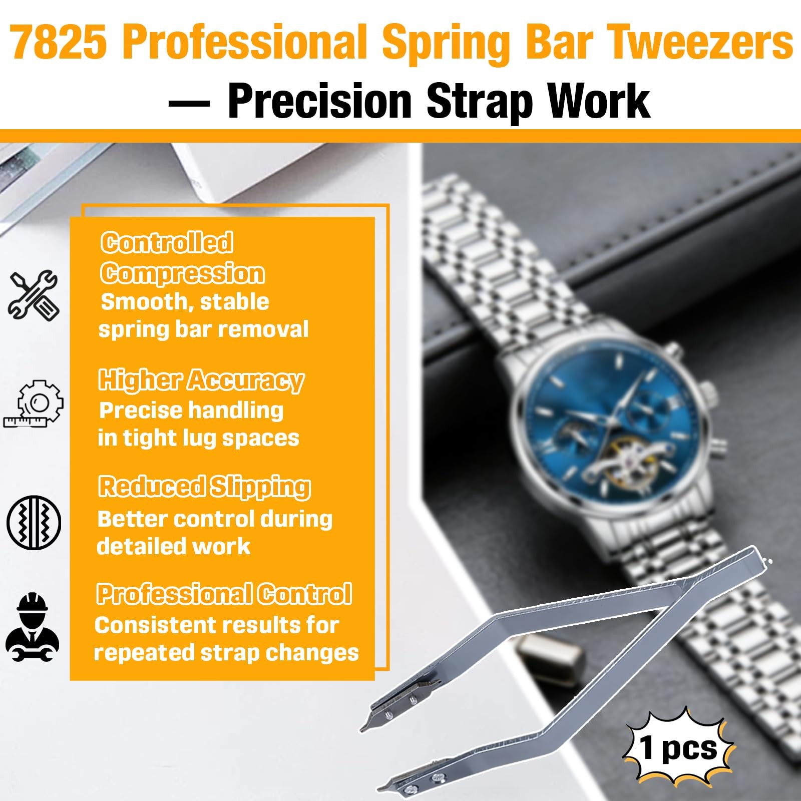 7825 Professional Spring Bar Tweezers, Precision Spring Bar Plier Tool