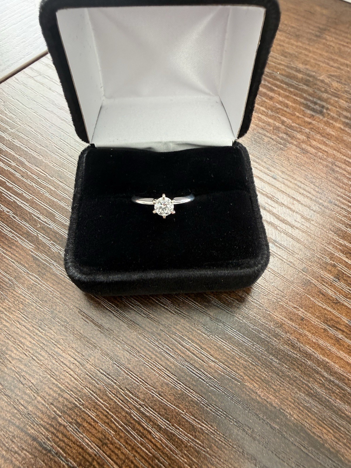 14K White Gold 1/2 CT Natural Diamond Solitaire Engagement Ring 6 Prong