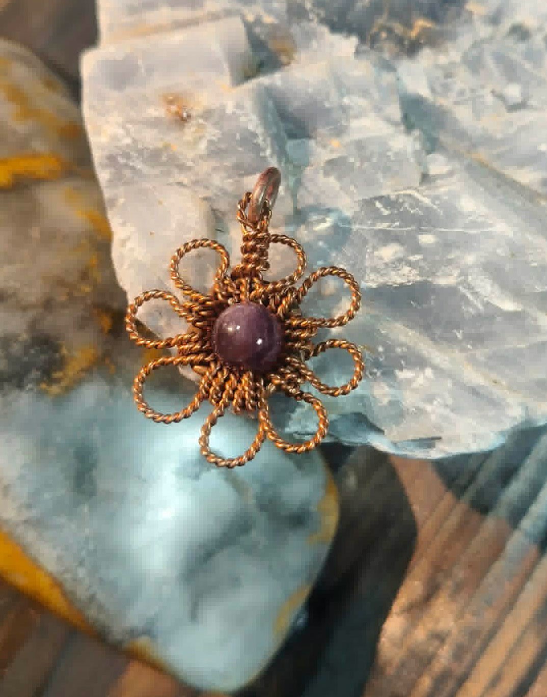 Flower Copper Pendant Daisy Mandala Amethyst Energy Lucky Jewelry #PM8
