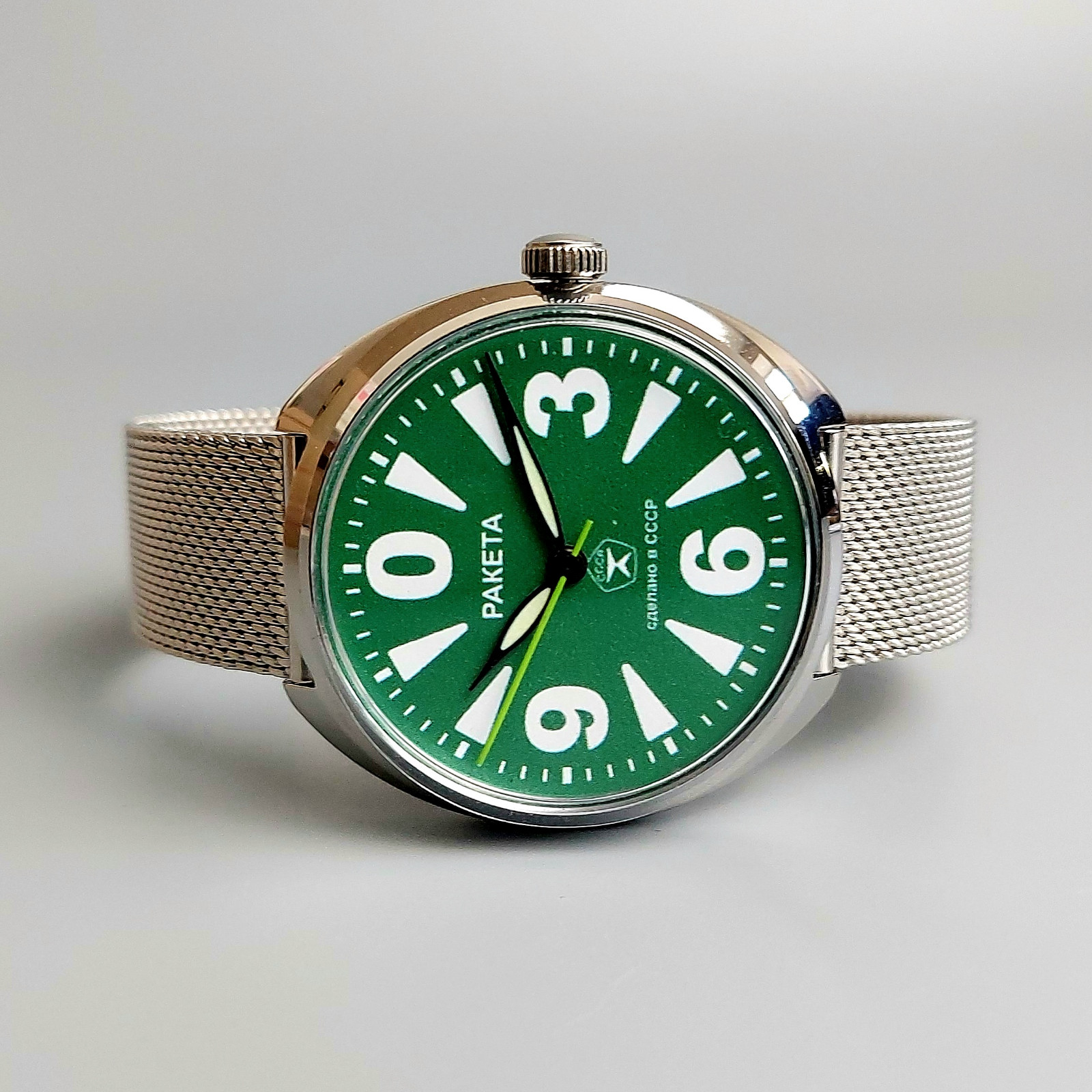 Vintage Men’s Wristwatch Raketa BIG ZERO Soviet Mechanical Watch Green Dial