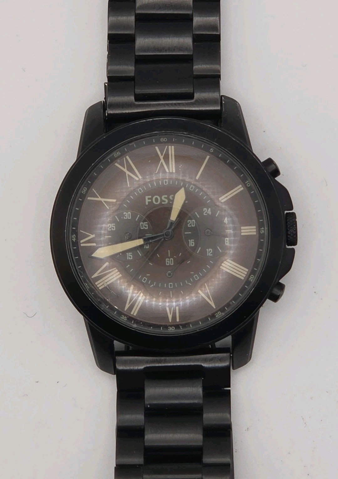 FOSSIL FS5088 44mm Grant Case All Black SS Chrono Japan Quartz Watch & Band VGC