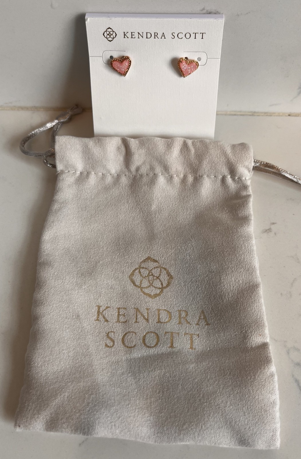 Kendra Scott Ari Light Pink Drusy Heart Stud Earrings in Rose Gold NWT