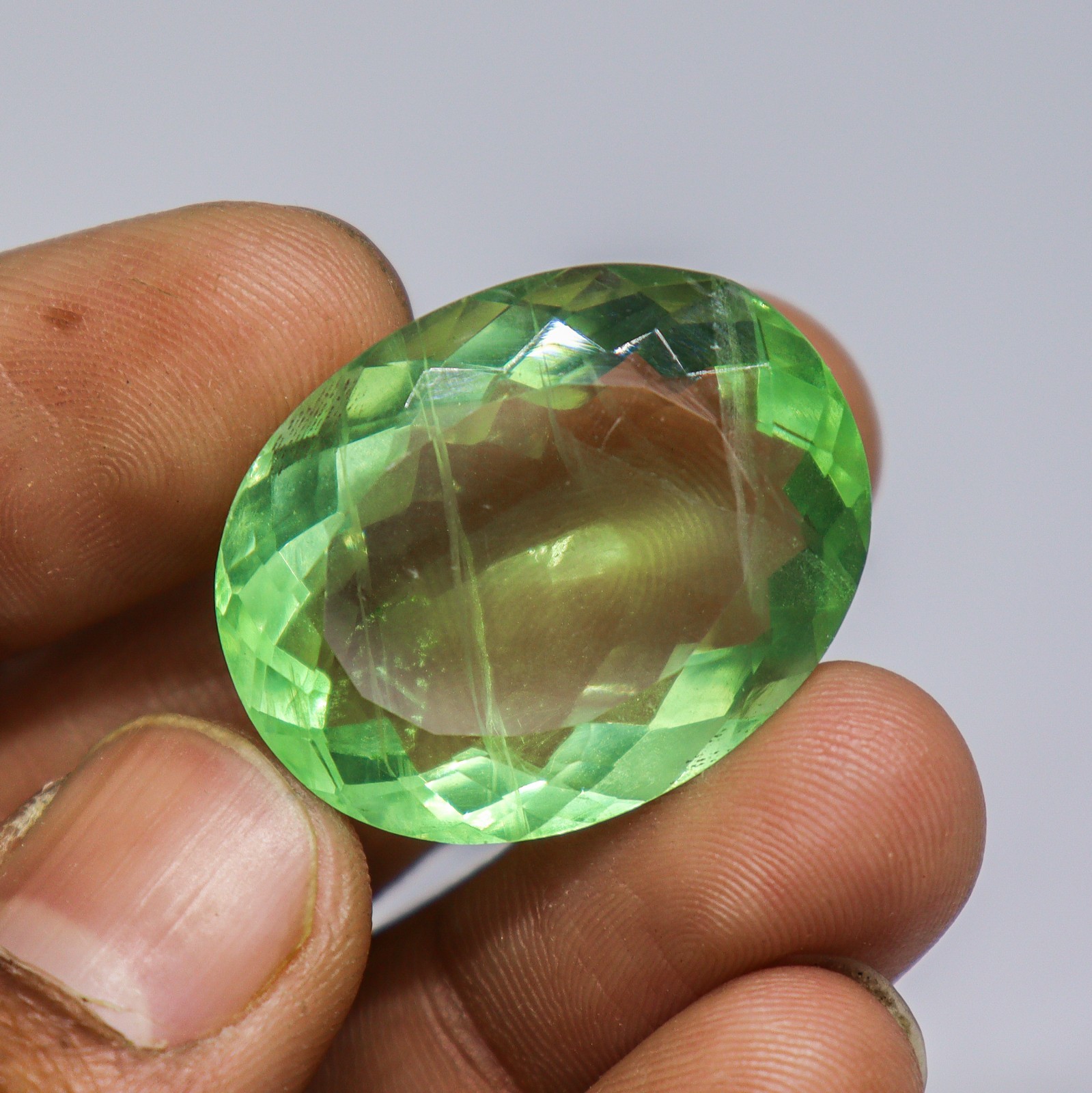 Natural Green Fluorite Faceted Oval 30x24mm 72.00 Ct Loose Gemstone