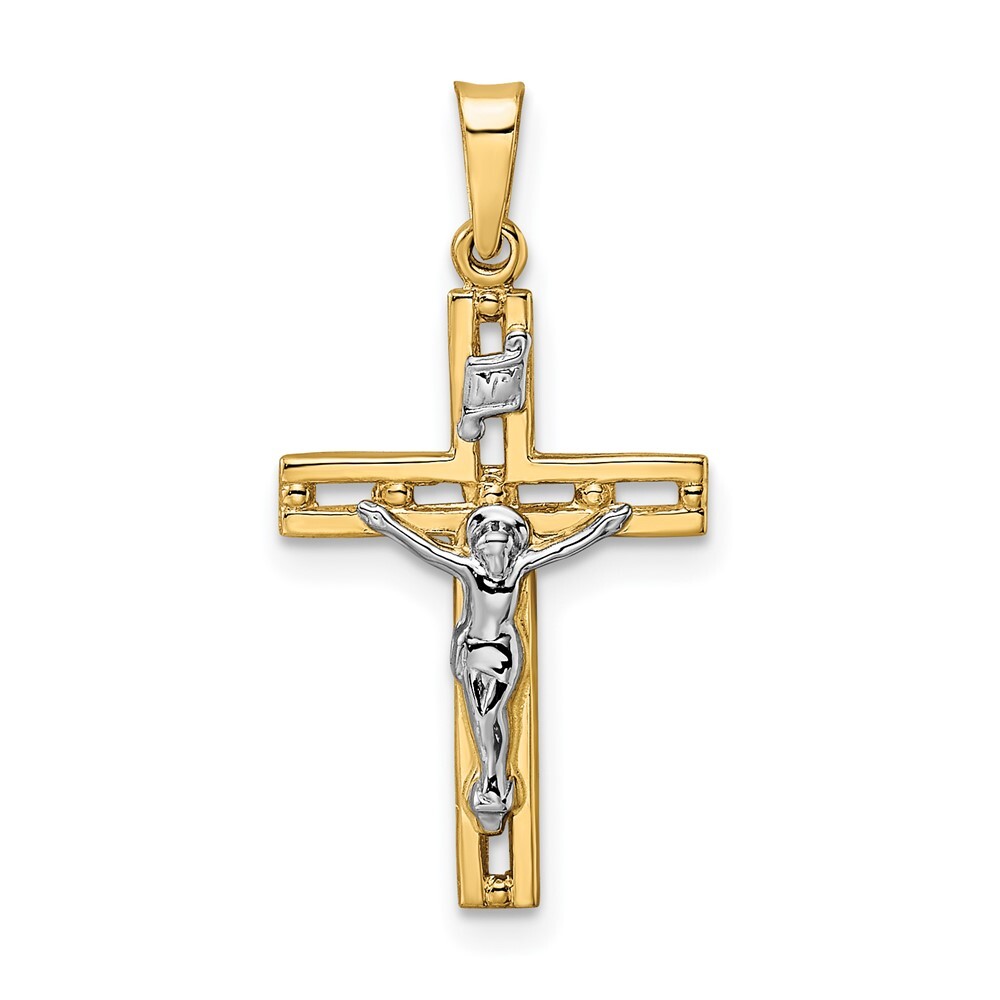 14k Two-tone Gold Polished Solid INRI Crucifix Pendant 0.65g L-27.3mm W-13.92mm