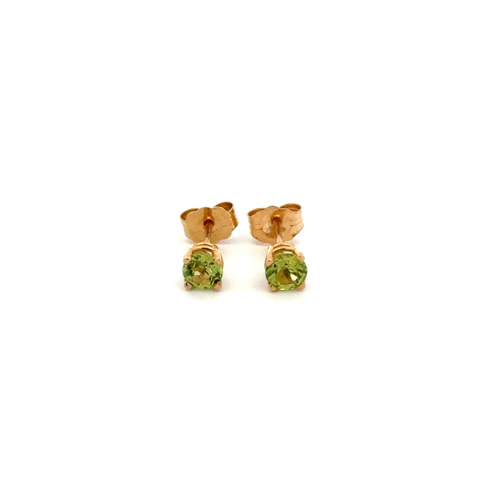14K Yellow Gold .60 CTW 4mm Round Peridot Solitaire Stud Earrings 0.7g
