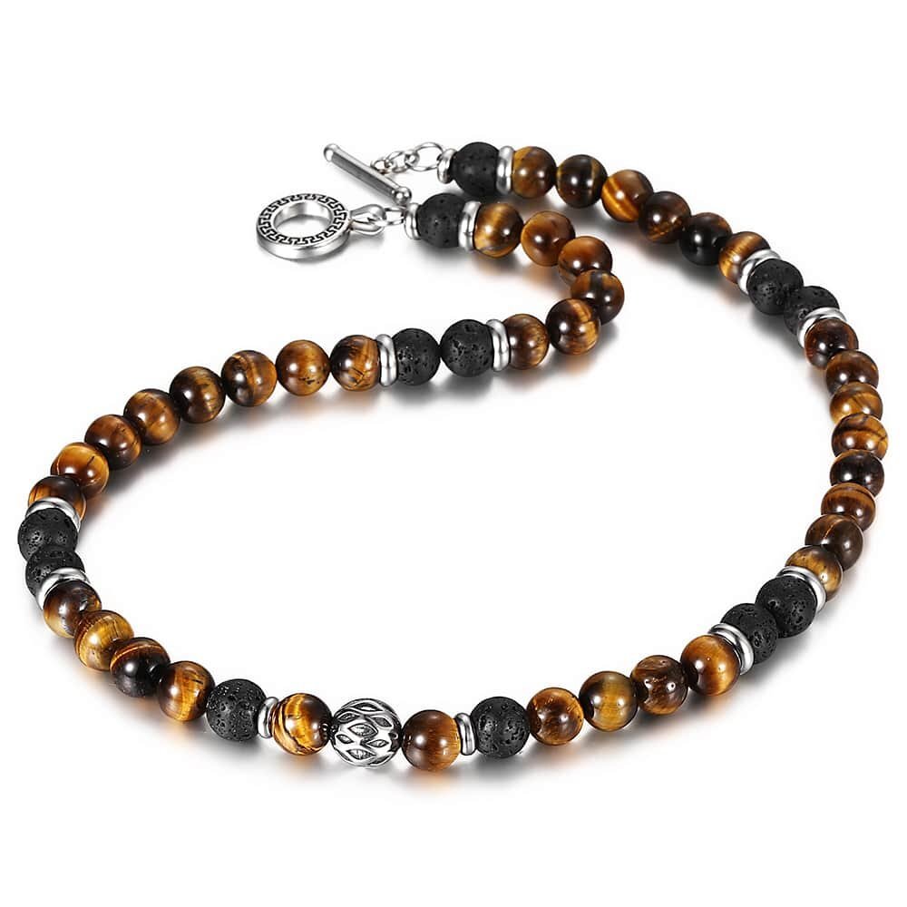 Trendsmax 8mm Men Boys Natural Tiger Eye Beaded Necklace Choker 18/20/24 inches