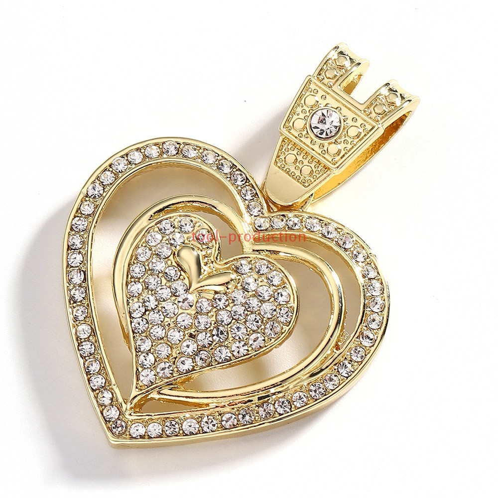Sparkling Double Layer Heart Zircon Pendant With Free Chain A+++++