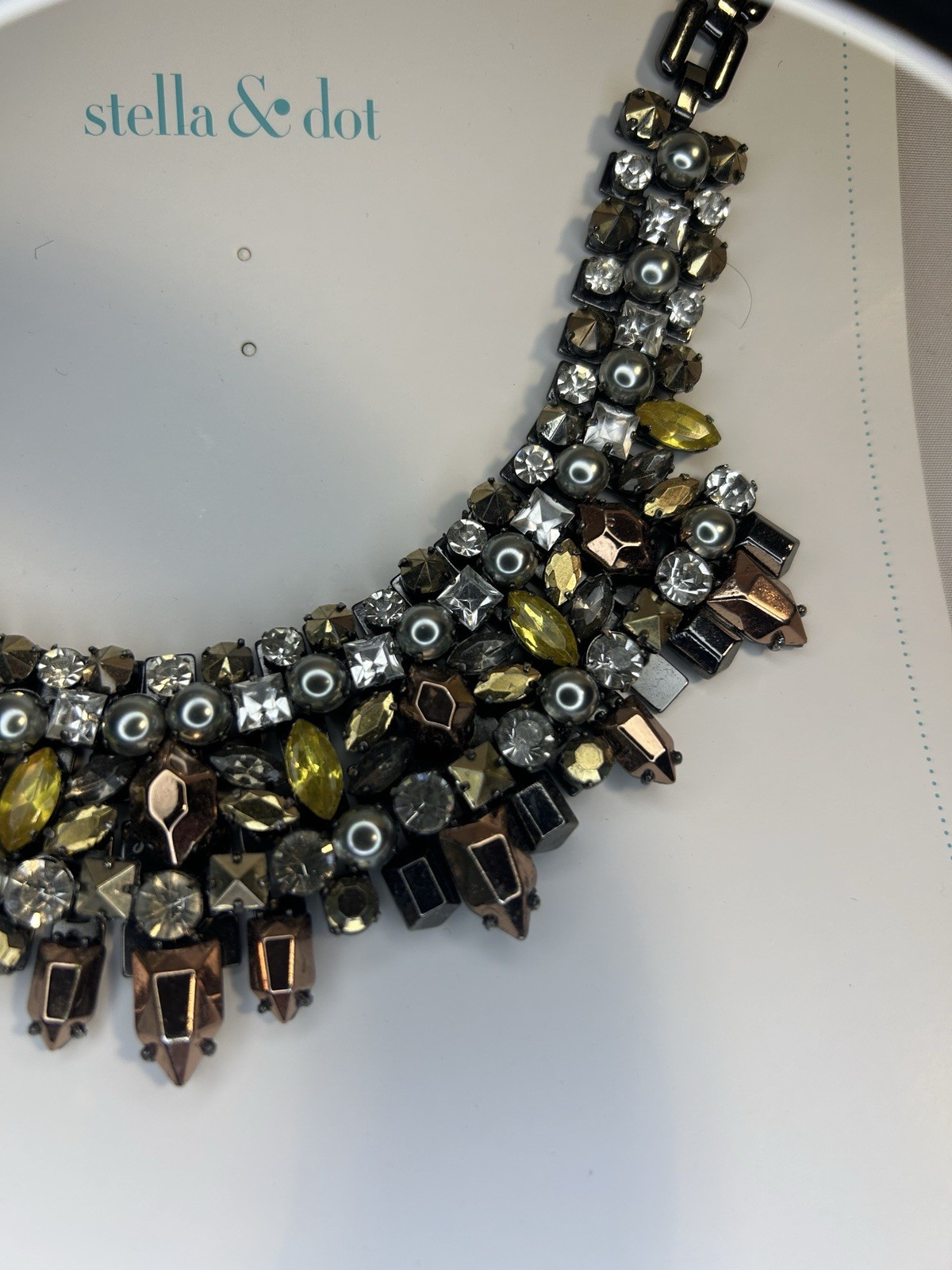 Stella & Dot Multicolor Crystal Cluster Bib Statement Necklace Link Chain