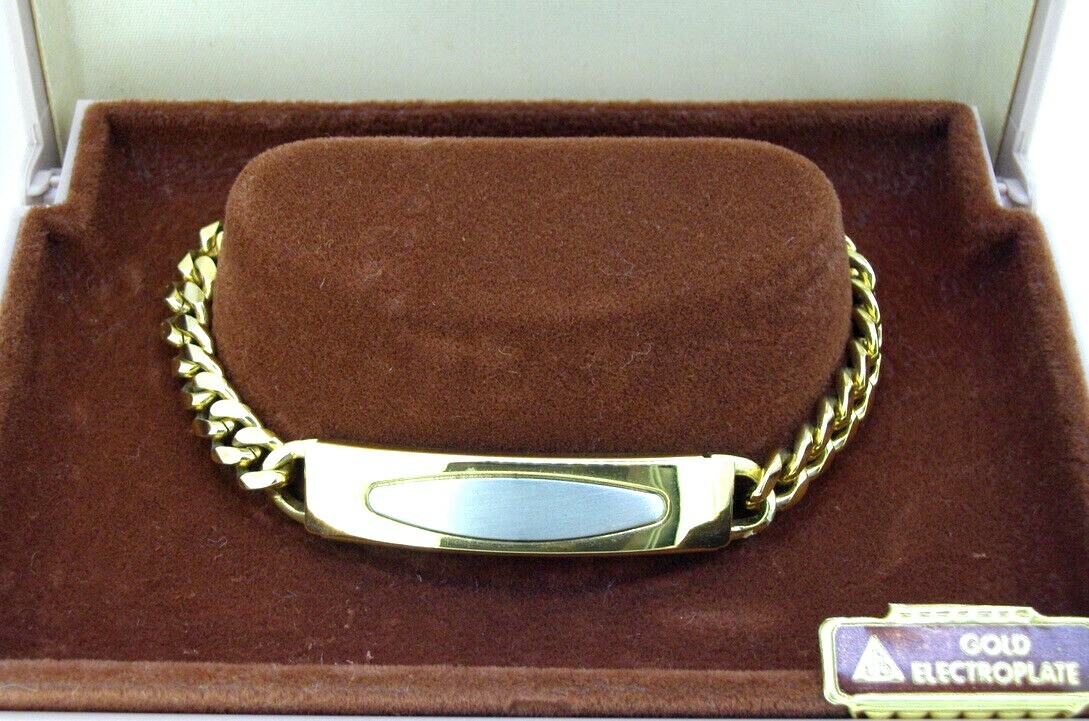 Bracelet JB Two-tone ID Identification Rectangle/Oval Plaque Curb Links 7.5″