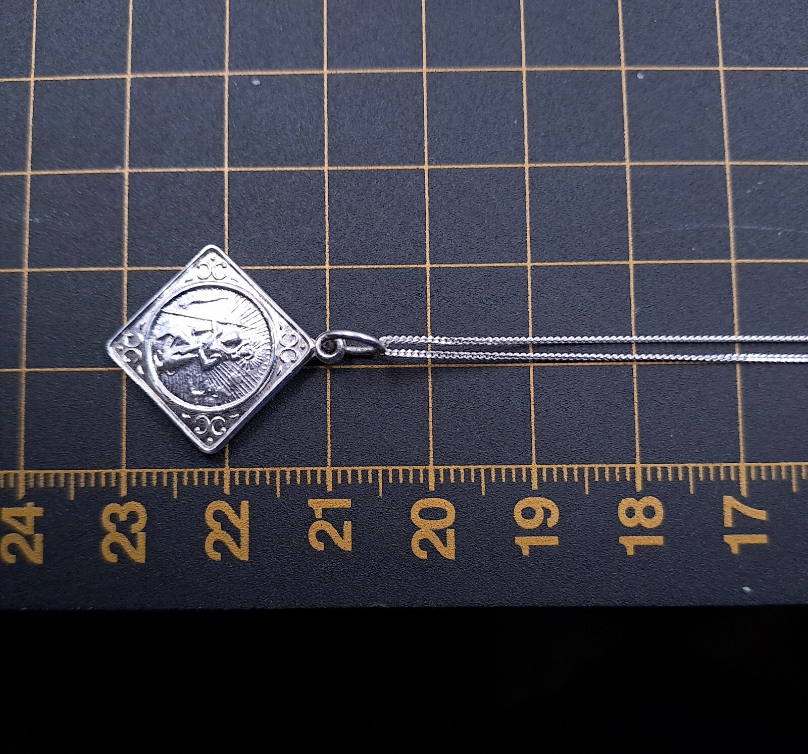 Necklace 925 Sterling Silver St Christopher Pendant Offset Square 40cm 16 inches
