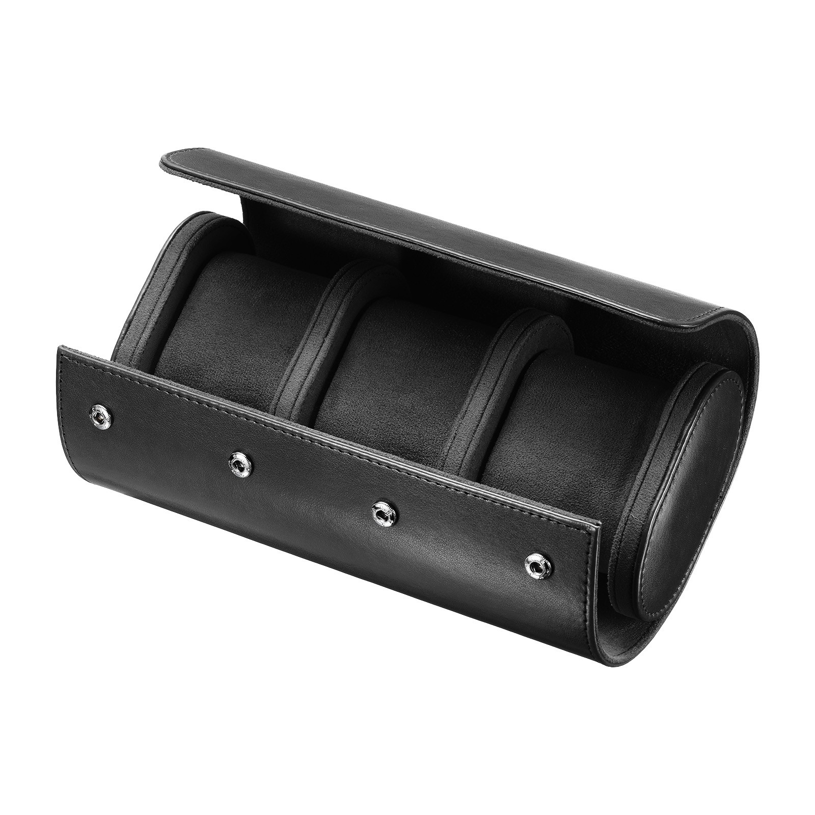 Leather Watch Travel Case for Men Women Watch Holding 3 Slot, Black