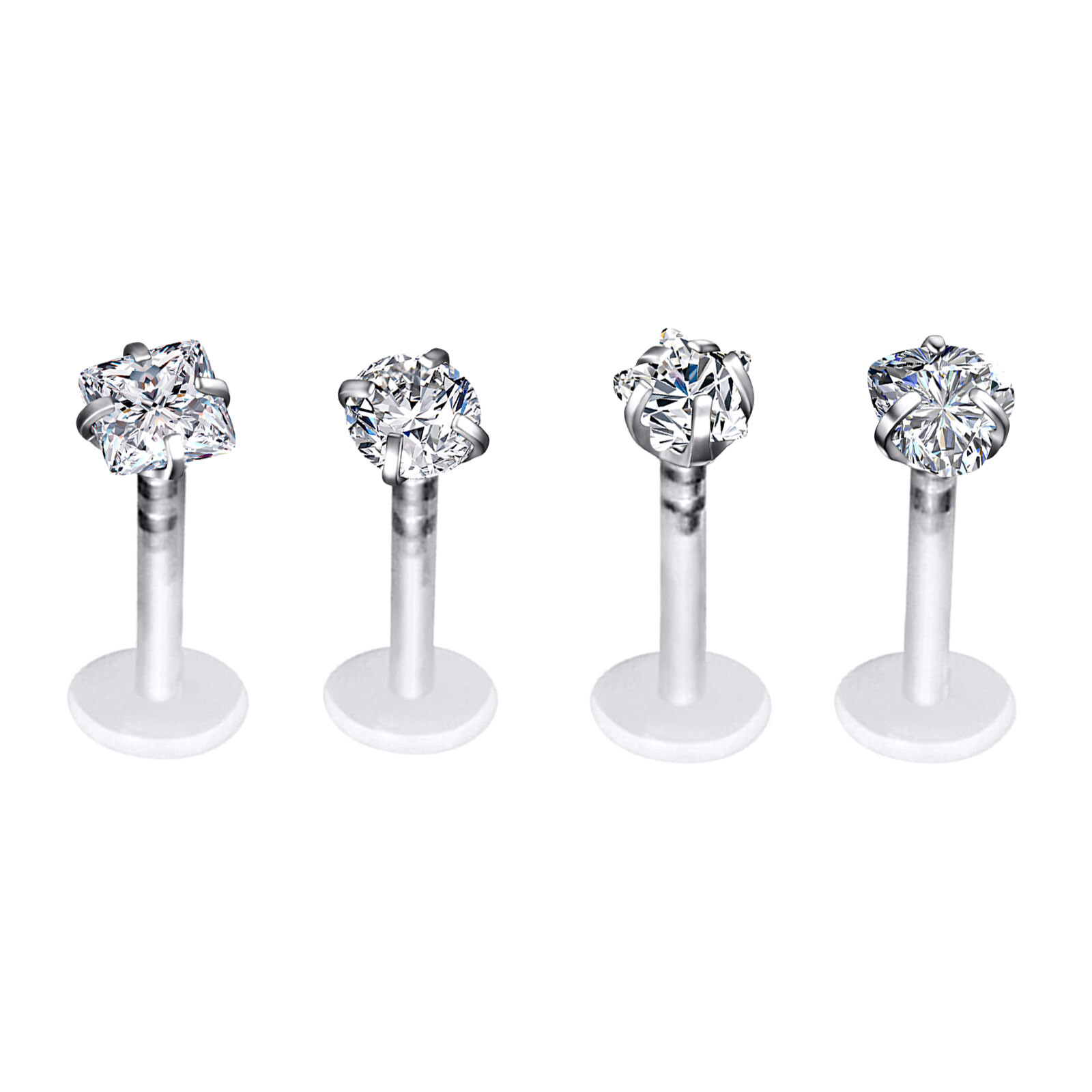 4-15Pcs Surgical Labret Lip Monroe Ring Cheek Tragus Stud Opal Gems Piercing 16G