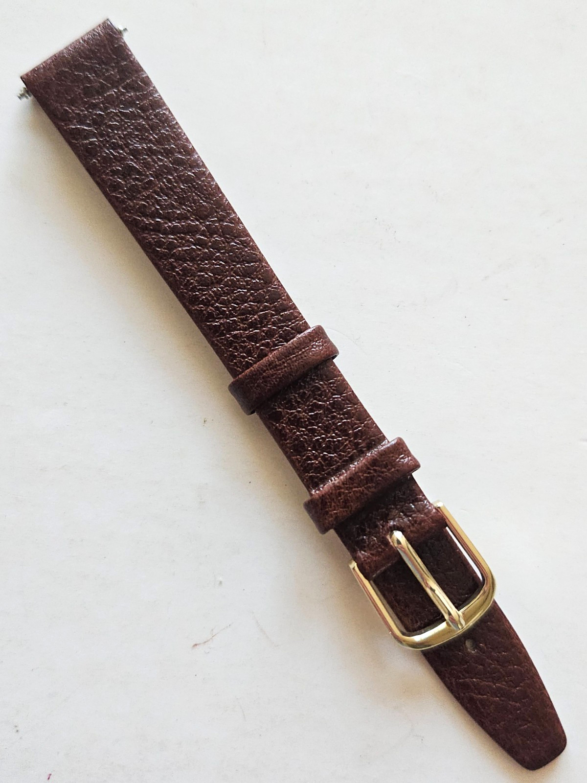 14mm / Long – Brown Leather Watch Band – ( Gold Buckle / Pins Included )