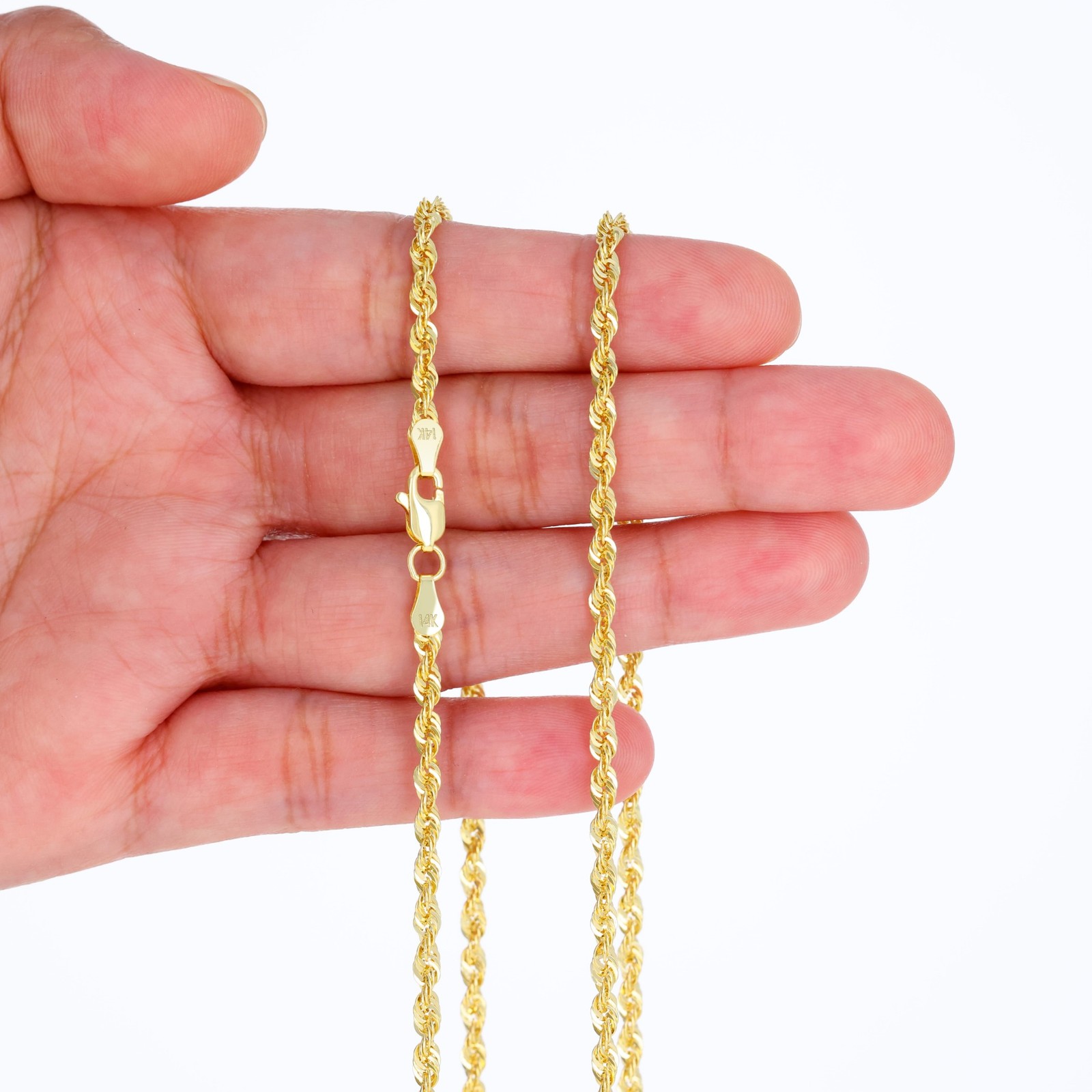 14K Yellow Gold 1mm-4mm Light Diamond Cut Rope Chain Necklace Men Women 16″- 30″