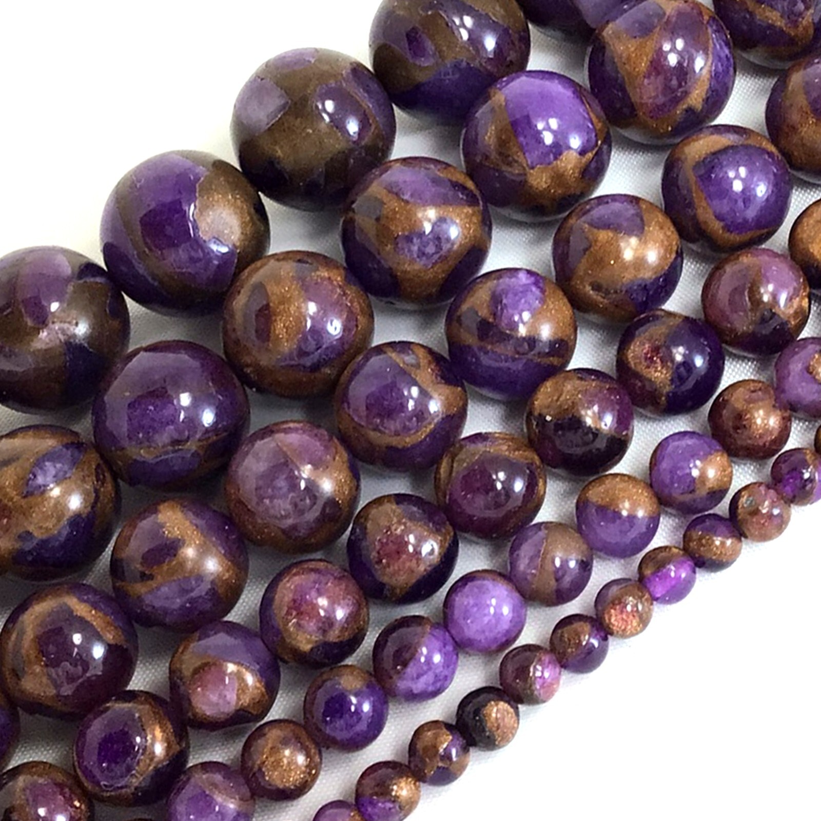 Purple copper Impression Cloisonne Variscite Jasper Round Bead 15″ 4 6 8 10 12