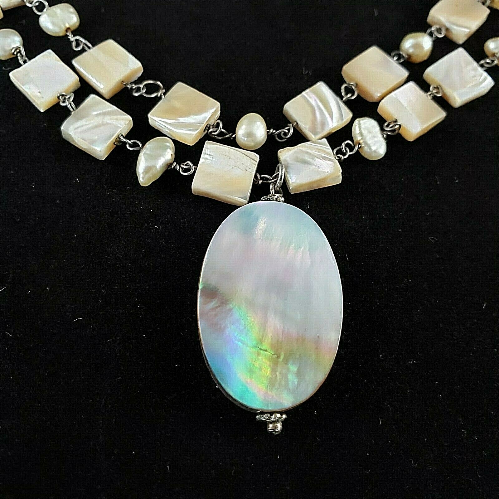 Double Strand Shell and Freshwater Pearl Necklace Linked with Shells Pendant