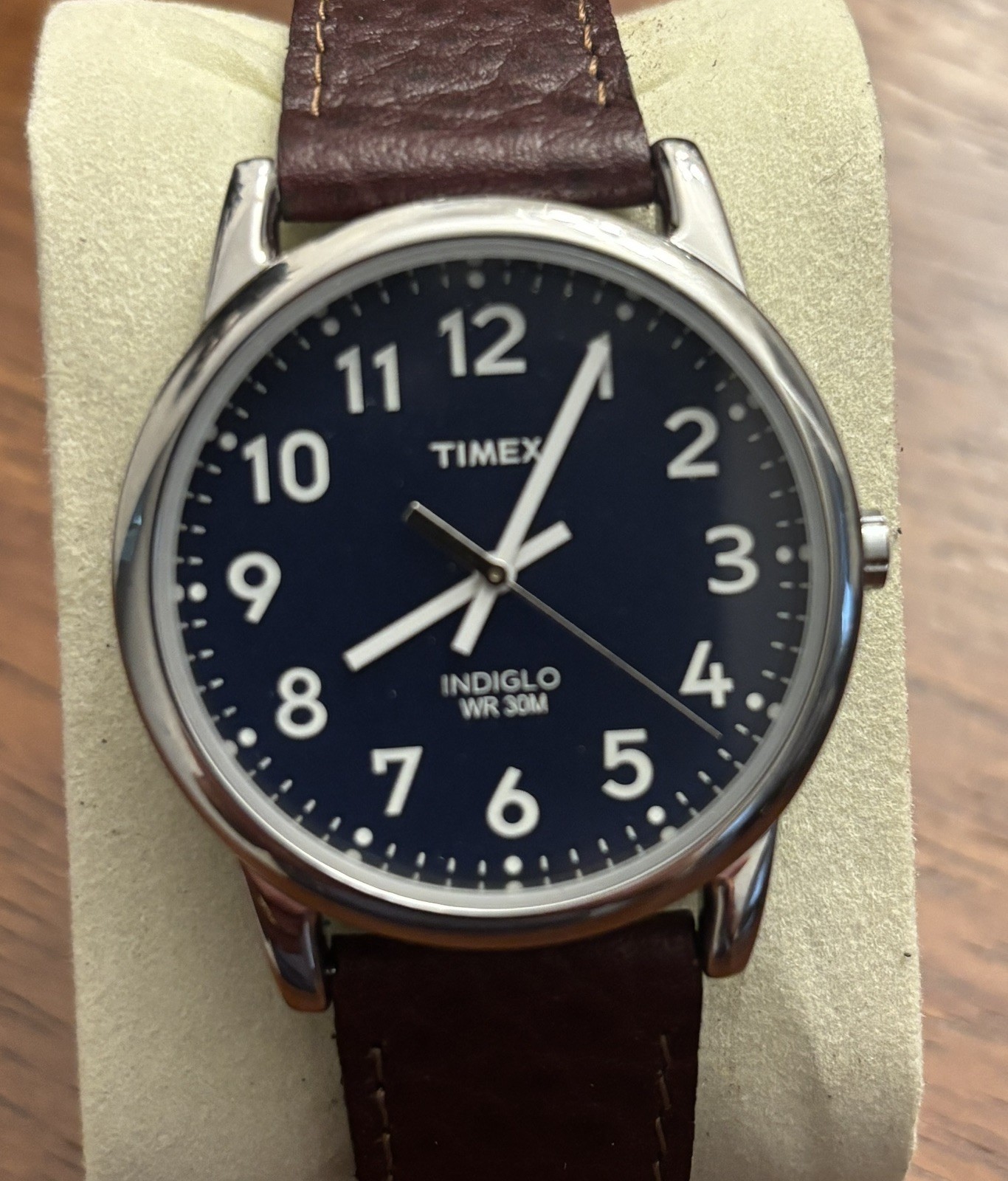 Timex Easy Reader Indiglo Mens Watch 35mm Blue Dial Brown Leather New Battery