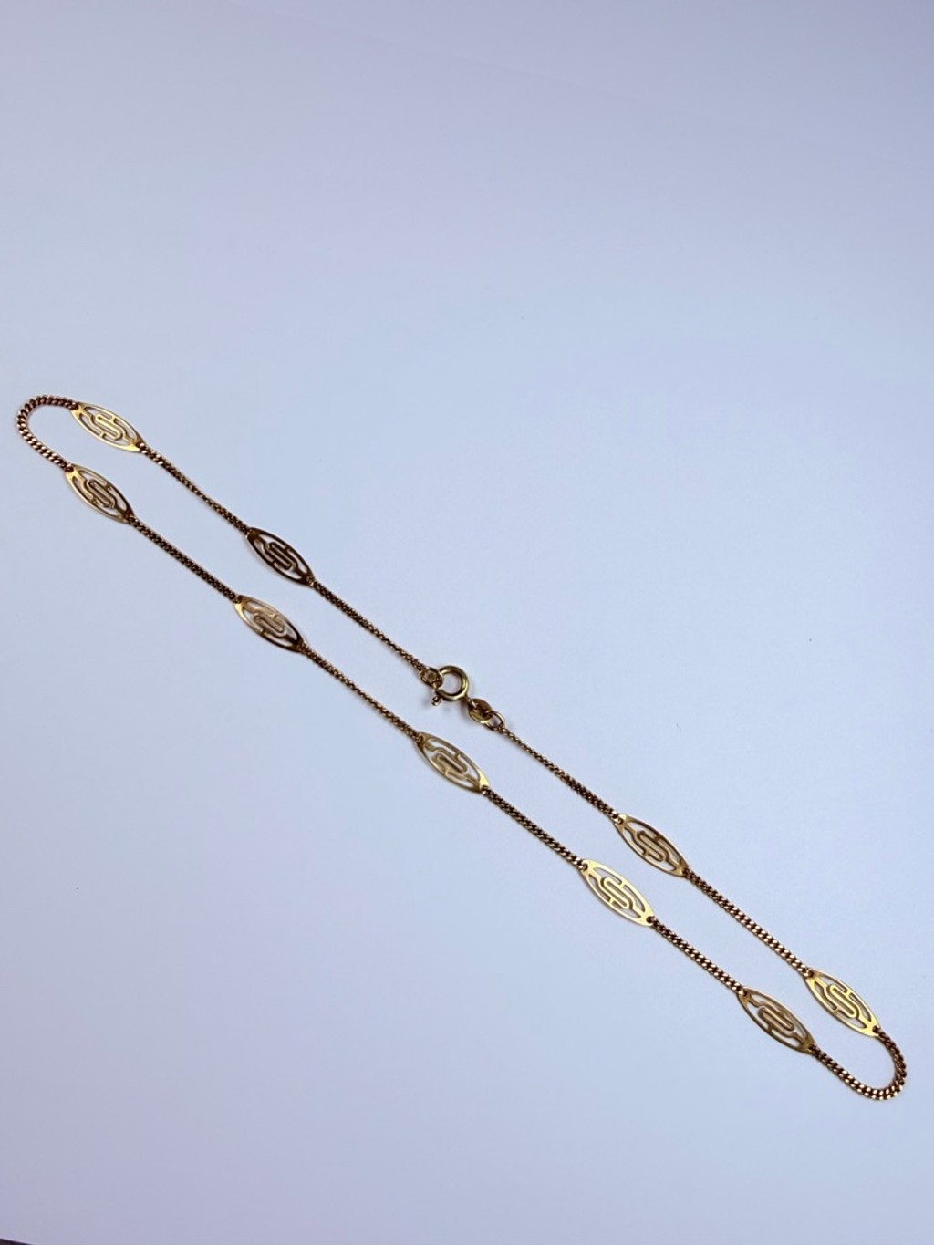 14K Solid Gold Unoaerre Geometric Ornate Curb Station Collar Vintage Necklace