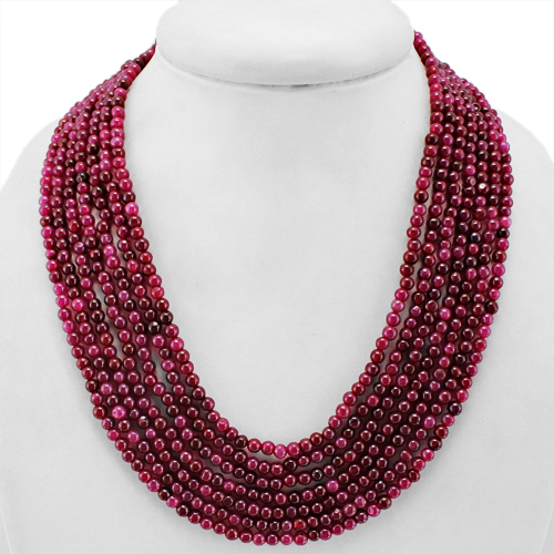 TREMENDOUS SUPERB 547.00 CTS EARTH MINED RED RUBY 7 LINE ROUND BEADS NECKLACE