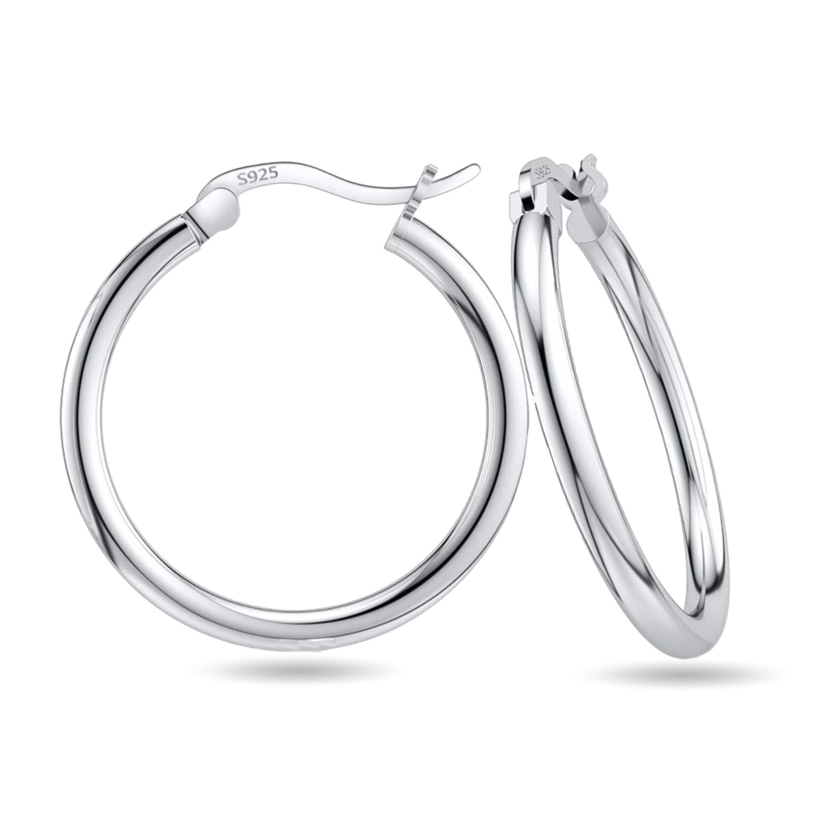 Sterling Silver Hoops Earrings 25mm 35mm 45mm 925 Silver Hoops