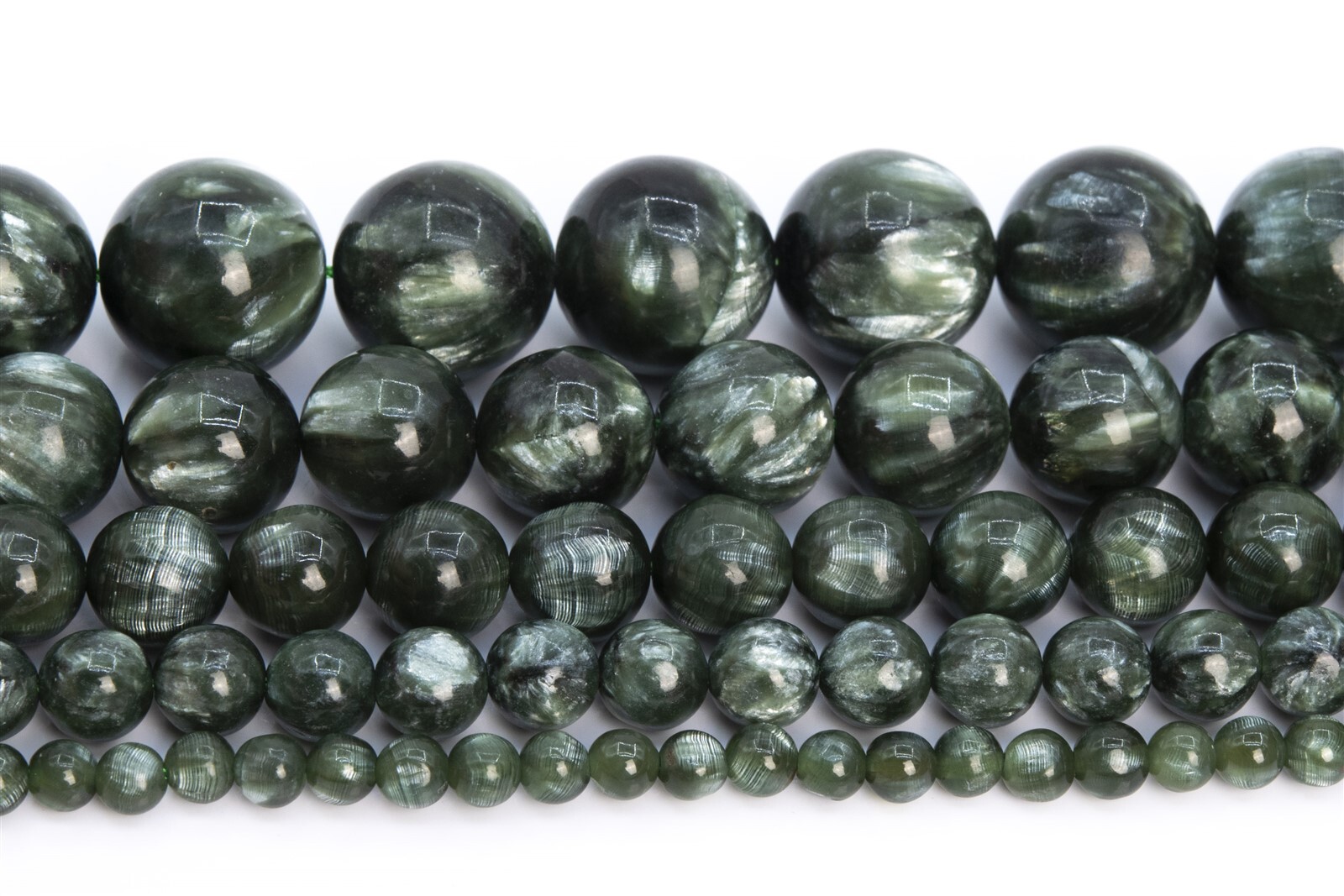 Genuine Natural Ink Green Seraphinite Grade AAA Round Beads 4-5/6/8/9-10/12MM