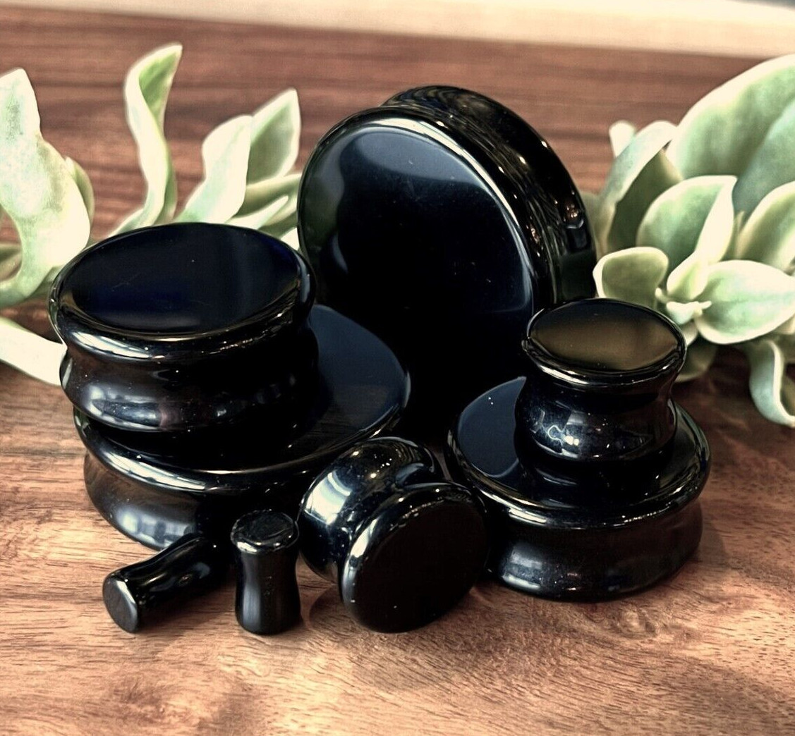 PAIR Black Onyx Organic Stone Plugs Gauges – up to 38mm available!