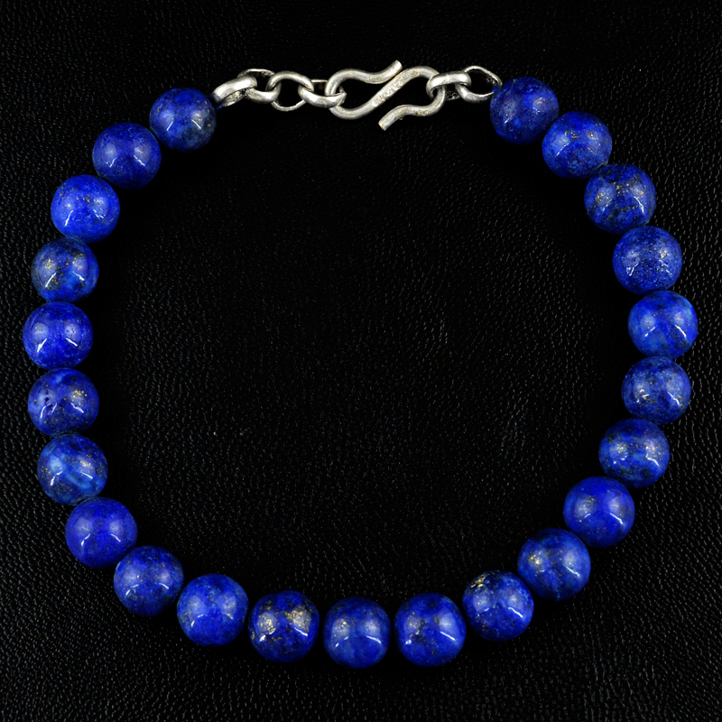 GENUINE 148.80 CTS NATURAL UNTREATED BLUE LAPIS LAZULI ROUND BEADS BRACELET (RS)