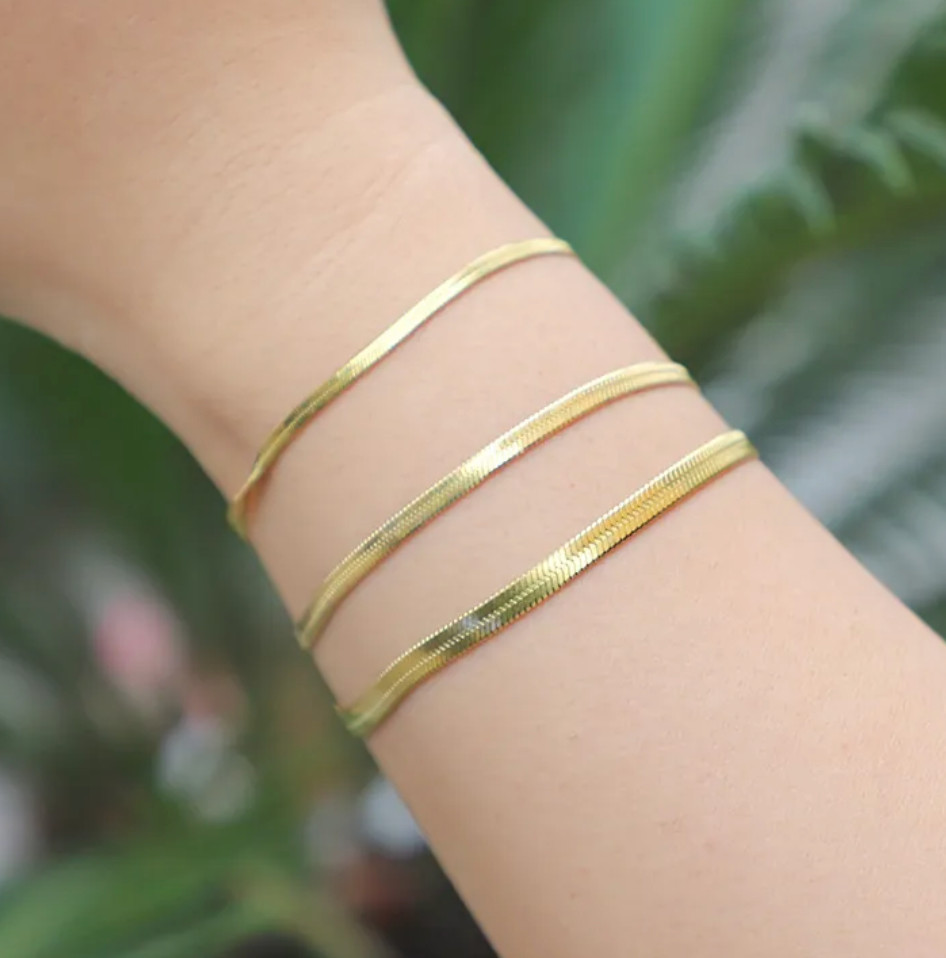 Minimalist Herringbone Chain Bracelet Stainless Steel in Silver, Rose, or Gold