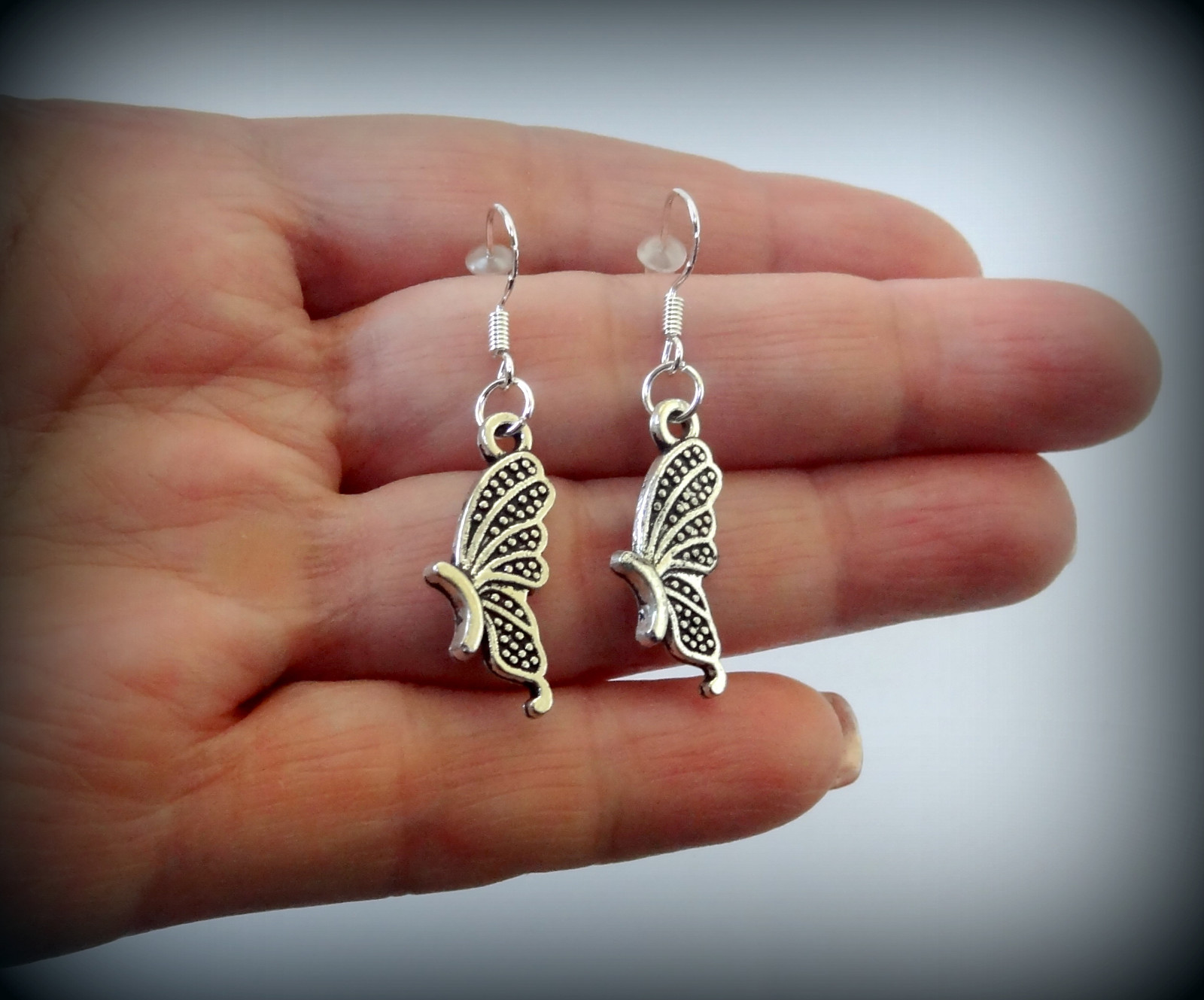 BUTTERFLY WING DANGLE SILVER EARRINGS~STERLING HOOK~BIRTHDAY GIFT FOR HER MOM