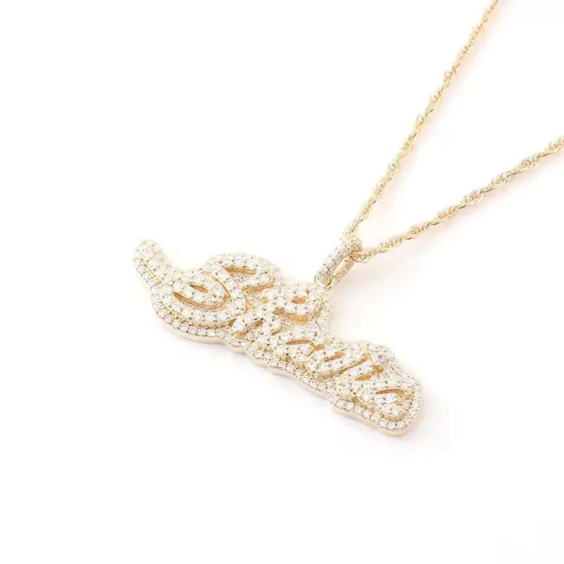 1.50 Ct Round Cut Real Moissanite Customize Name Pendant 14K Yellow Gold Plated