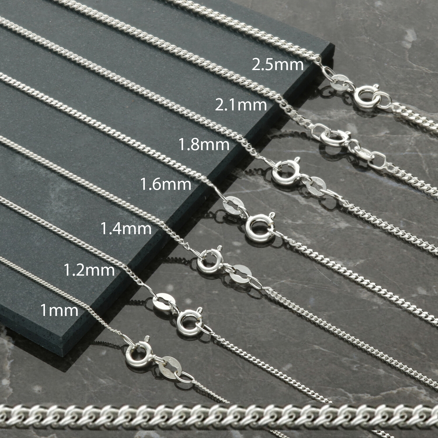 Solid Sterling Silver 12 14 16 18 20 22 24 26 28 30 36 40 ” inch Curb Link Chain
