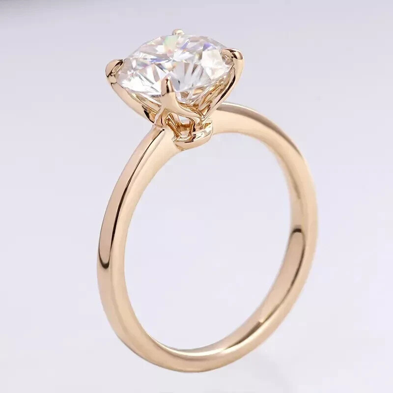 3CT Round-Cut VVS1 Moissanite Solitaire Engagement Ring 14K Yellow Gold Plated