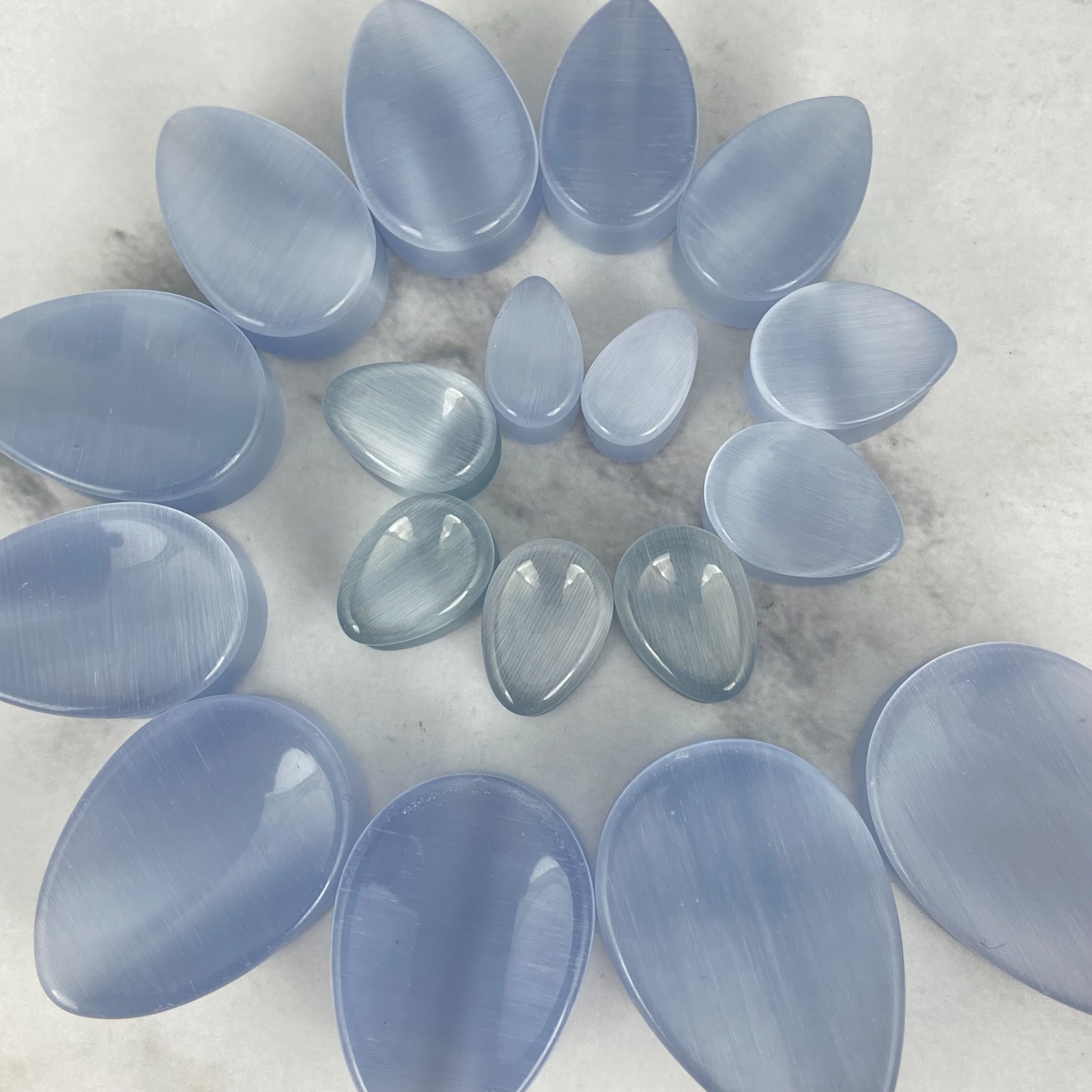 Concave Gray Cat Eye Stone Teardrop Plugs (STN-690) set ear gauges PICK SIZE