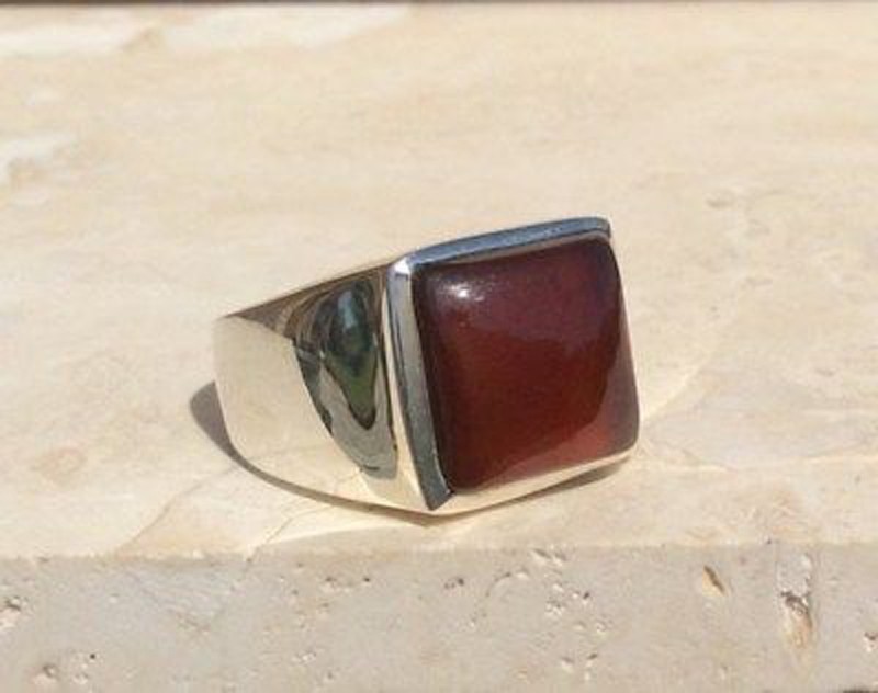 Solid 925 Sterling Silver Natural Red Carnelian Gemstone Gift Men’s Unisex Ring