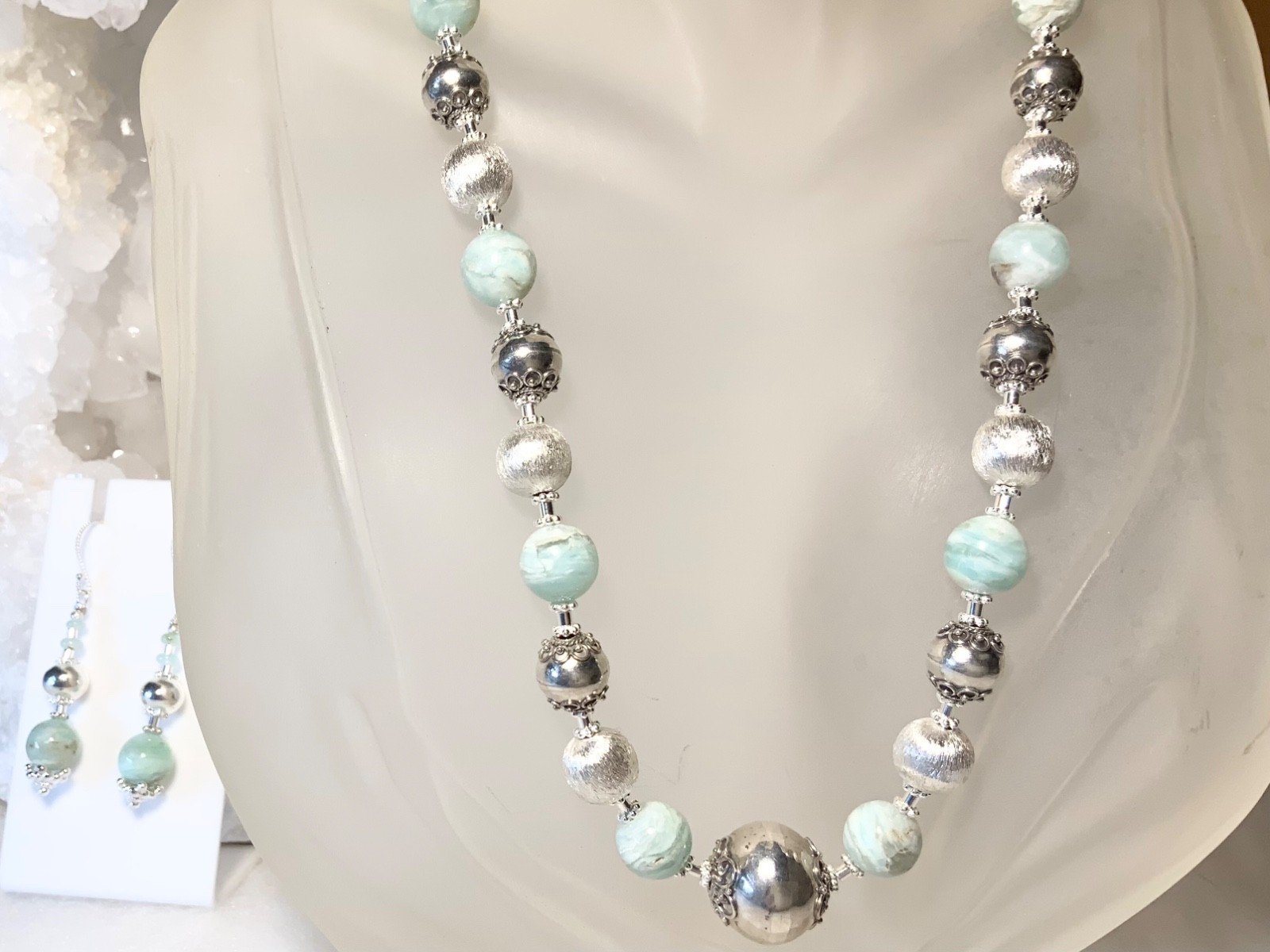 SS .925 BLUE PERUVIAN OPAL NECKLACE & EARRINGS AND SET