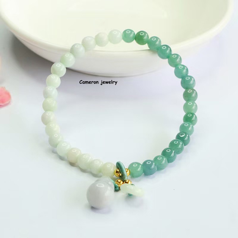 Natural Grade A Jadeite Gradient Two-Tone Bracelet 5mm Beads Safety Donut Pendan