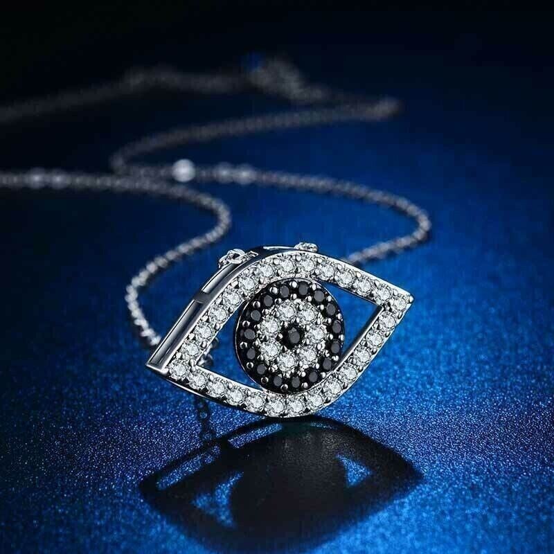 2.00Ct Round Cut Diamond Eye Shape Pendant With Free Chain 14K White Gold Finish