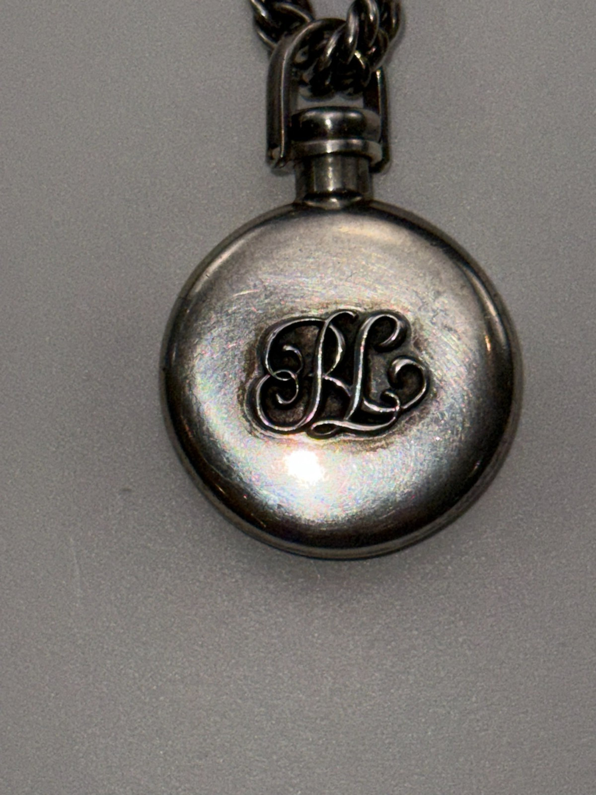 Ralph Lauren Sterling Silver 925 RL Perfume Bottle Pendant Necklace 35.5”