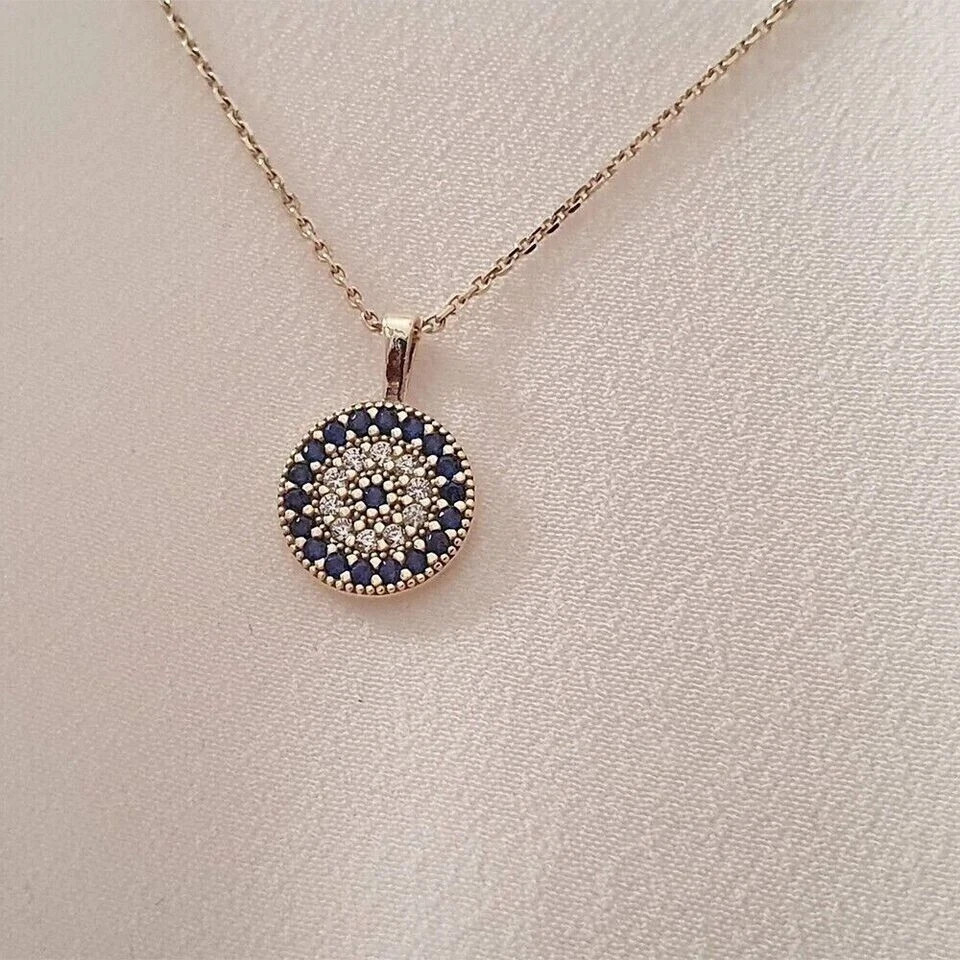0.30 Ct Simulated Diamond Evil Eye Pendant Necklace in 14K Yellow Gold Plated