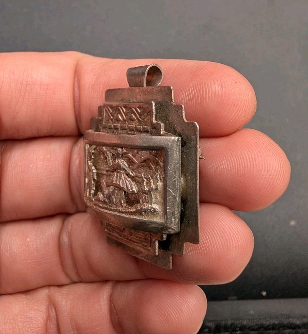 Vtg Sterling Silver 925 Ornate Openwork Cutout Peru Peruvian Brooch Pin Pendant