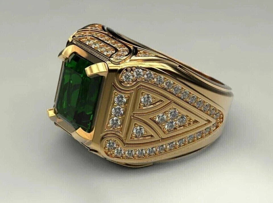 2Ct Emerald Cut Lab Created Emerald Men’s Wedding Ring 14k Yellow Gold Plated