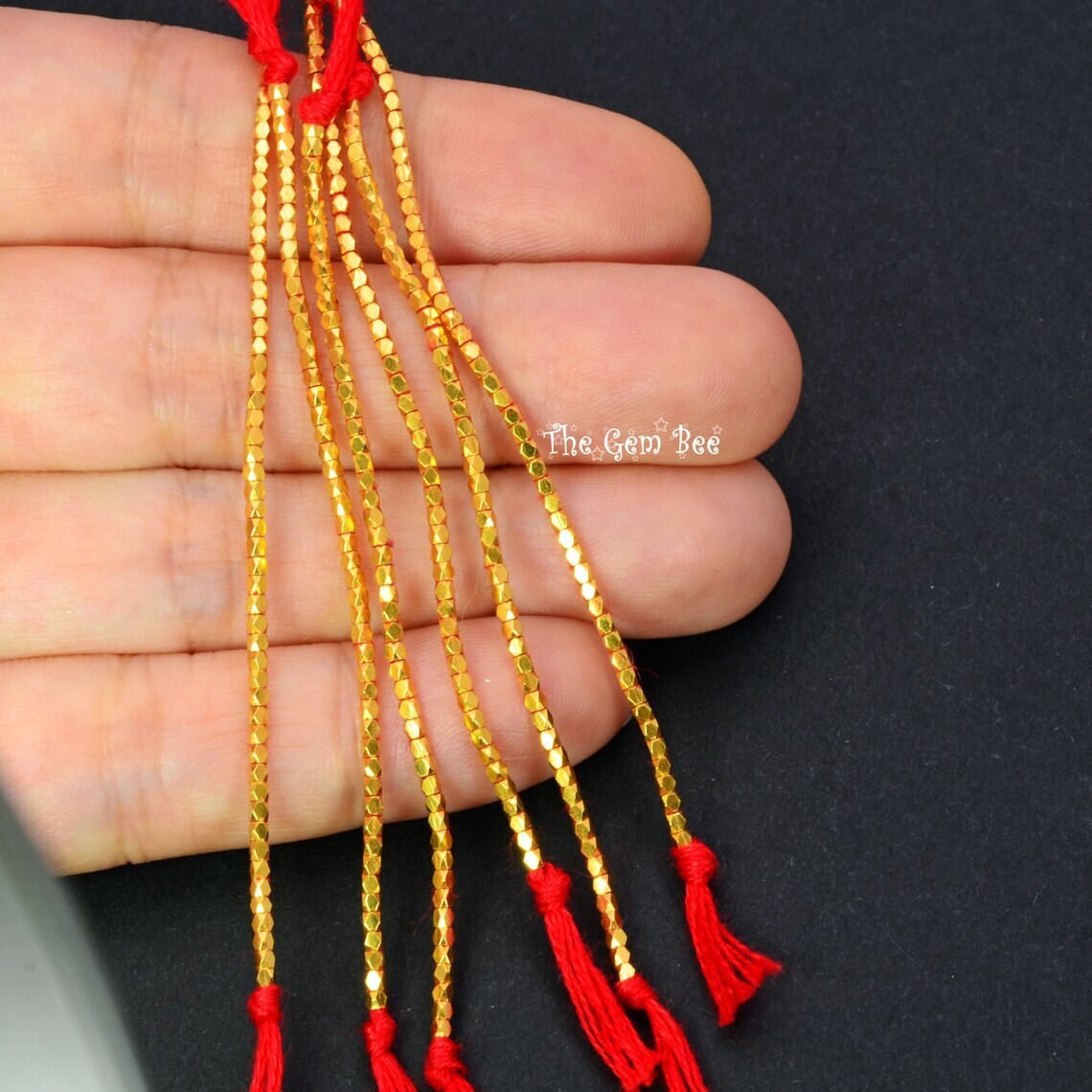 1.35mm 18k Solid Yellow Gold Petite Faceted Nuggets Findings Beads 2.8″ Str (50)